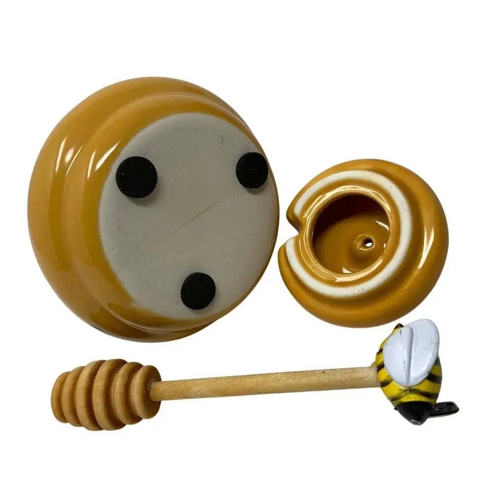 Ceramic Beehive Shaped Honey Pot With Wooden Dipper 5 Oz